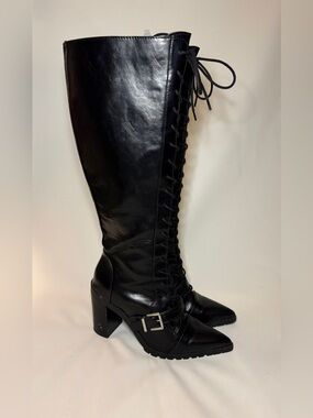 Charles by Charles David "Dysfunctional" Black Lace-Up Knee High Boots Size 7.5